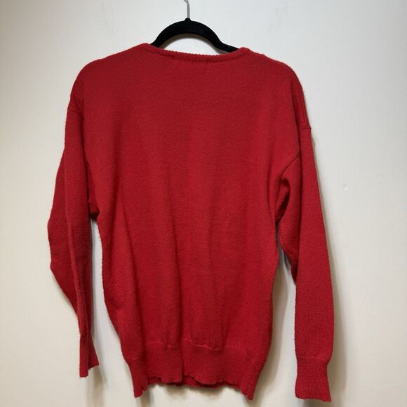Vintage 80s Dana Scott Sweater Red Black Bows  Womens M Beaded Accents - Picture 4 of 5